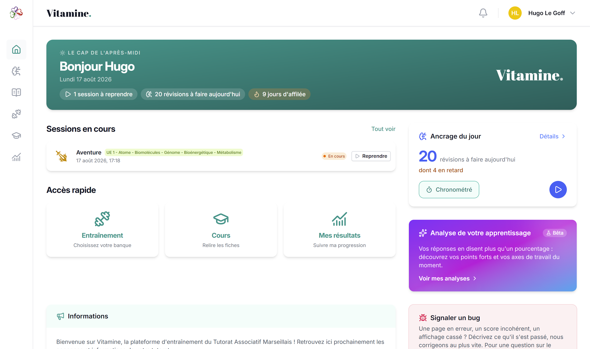 L'accueil de la plateforme Vitamine