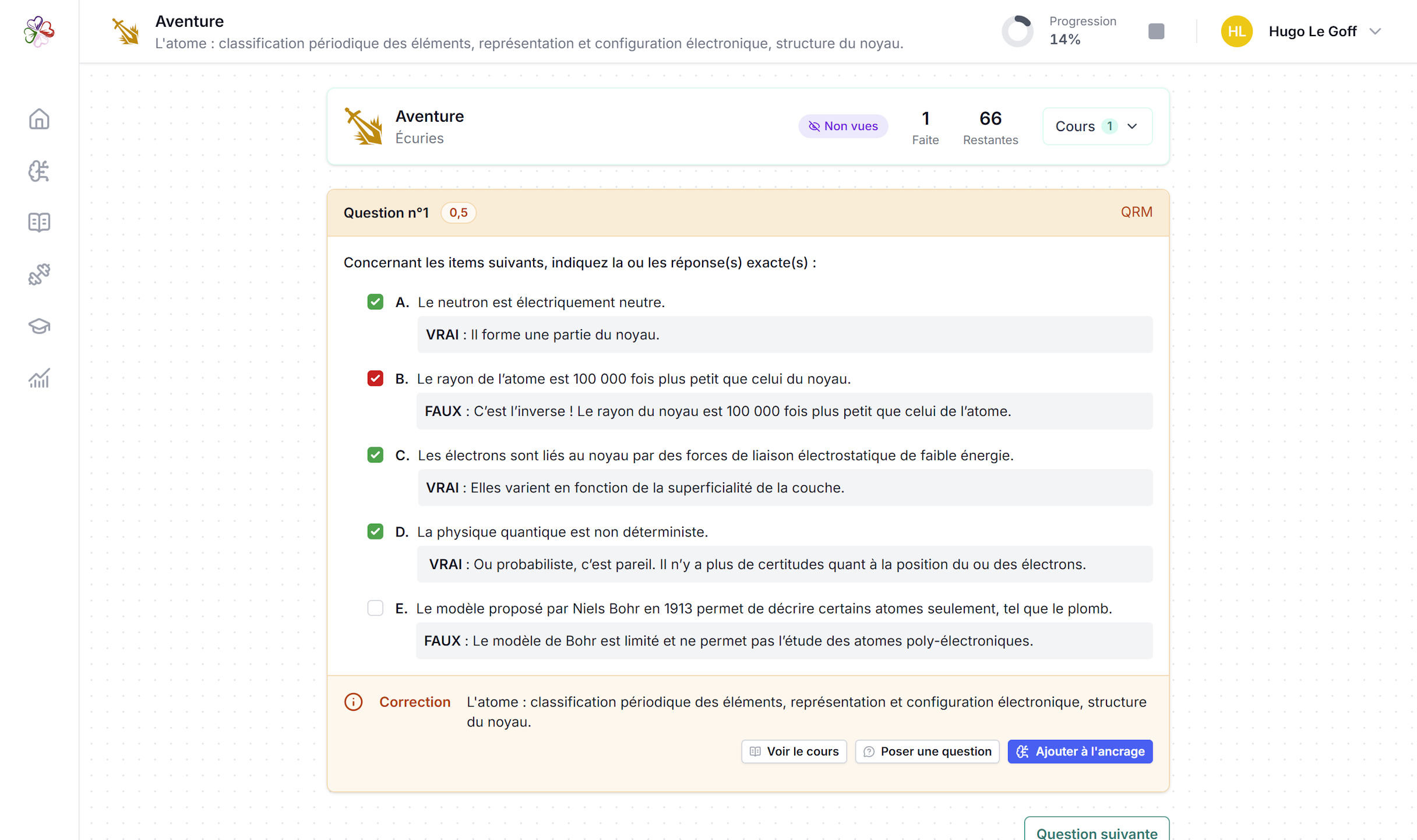 Une session d'entraînement sur Vitamine, question et correction
